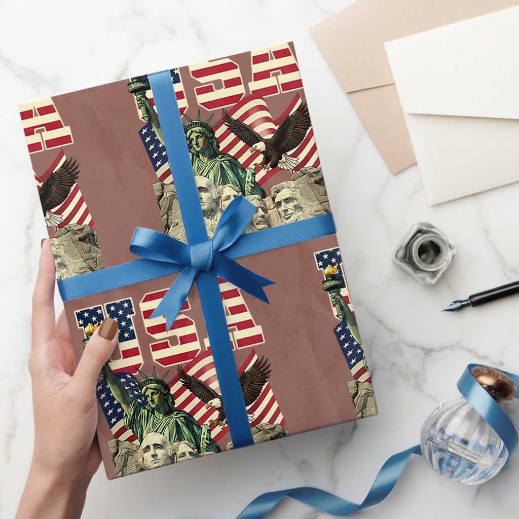 USA Legacy of Freedom Wrapping Paper Roll Patriotic Statue of Liberty Bald Eagle Mount Rushmore Graphic - Wonder Print Shop