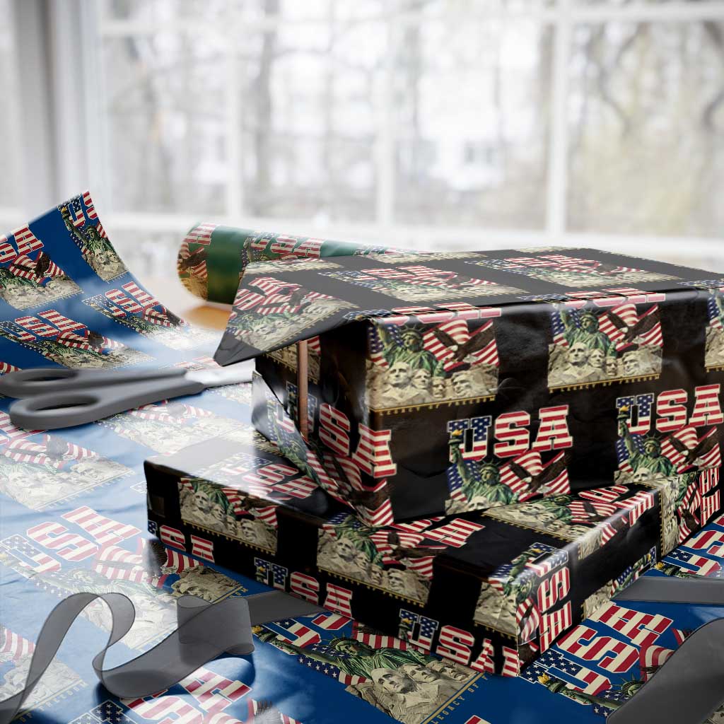 USA Legacy of Freedom Wrapping Paper Roll Patriotic Statue of Liberty Bald Eagle Mount Rushmore Graphic - Wonder Print Shop