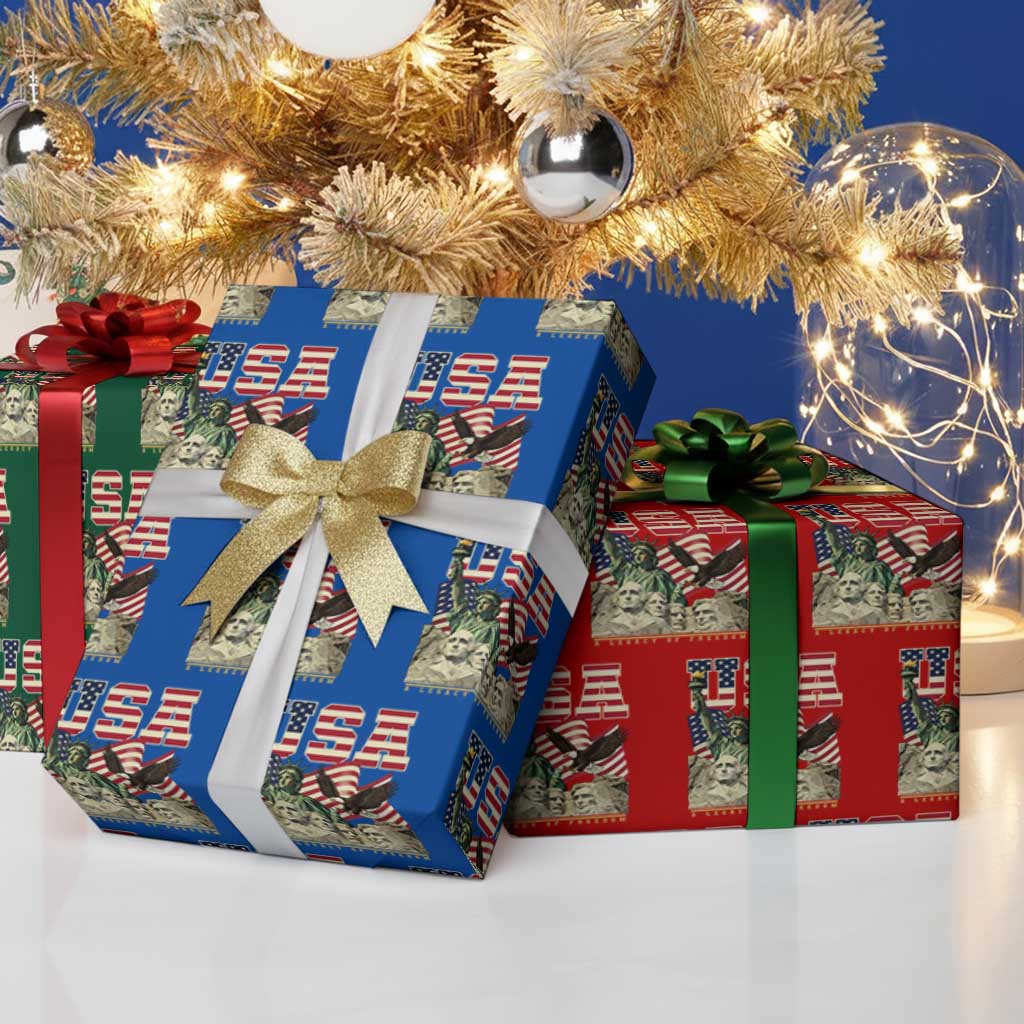 USA Legacy of Freedom Wrapping Paper Roll Patriotic Statue of Liberty Bald Eagle Mount Rushmore Graphic - Wonder Print Shop