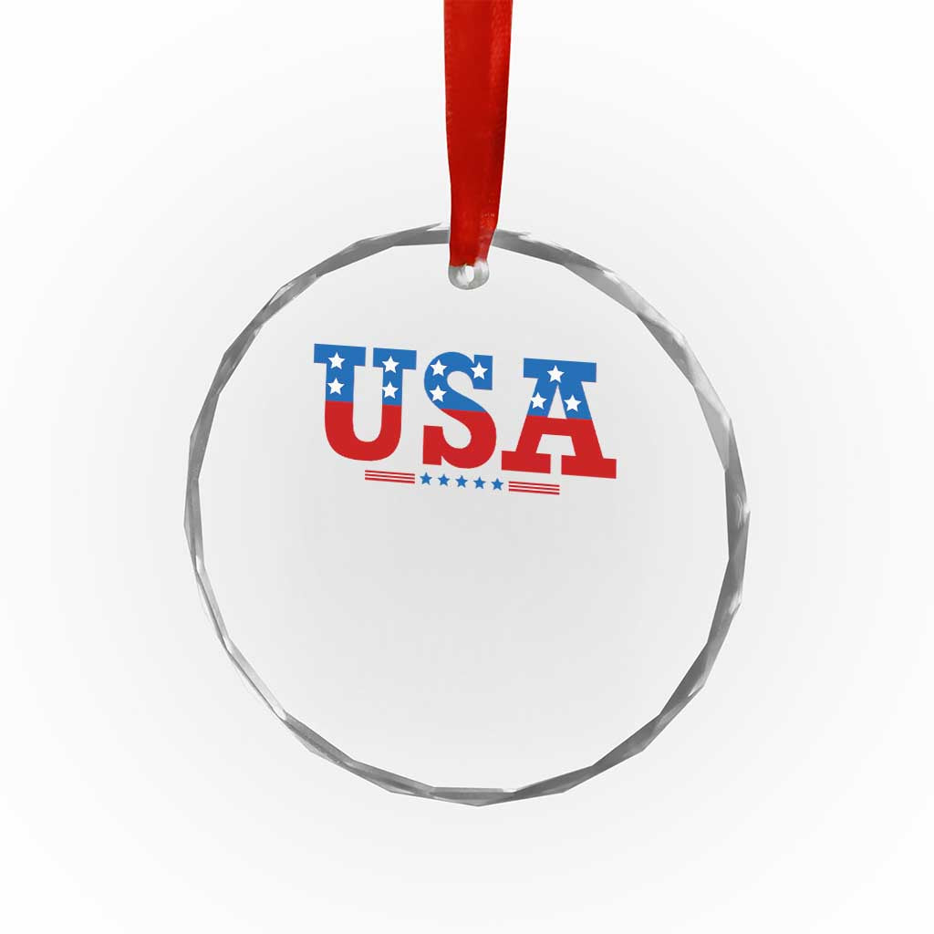 USA Patriotic Crystal Glass Ornament Red White Blue Stars - Wonder Print Shop