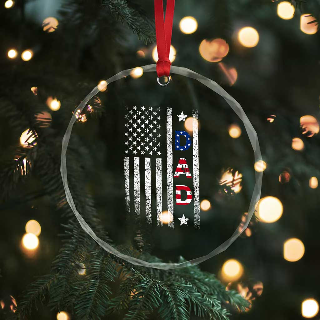 USA Patriotic Dad Crystal Glass Ornament Father's Day American Flag 4th of July