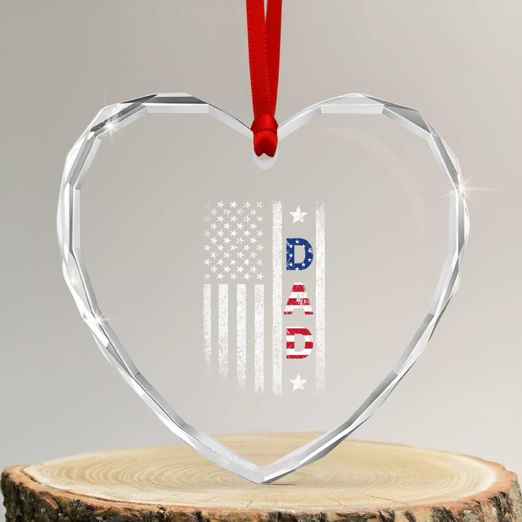 USA Patriotic Dad Heart Crystal Glass Ornament Father's Day American Flag 4th of July