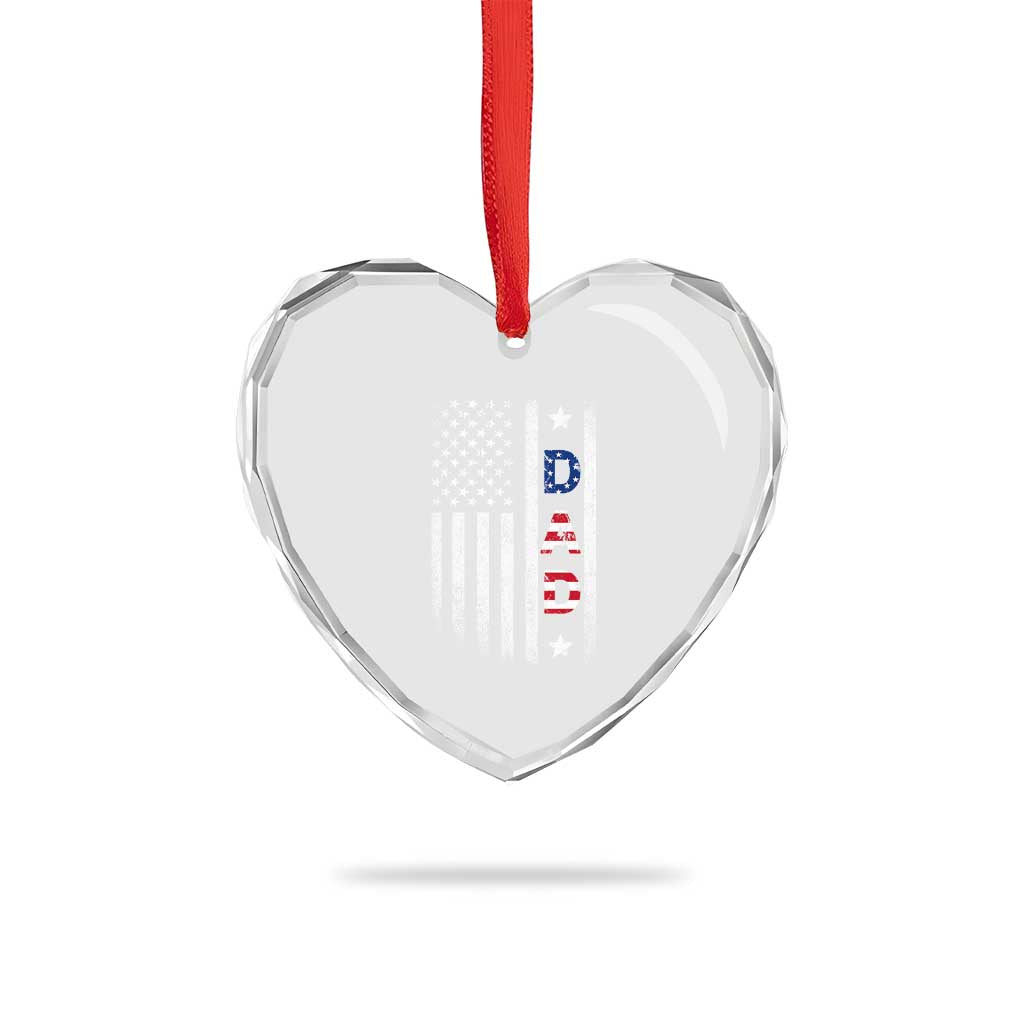 USA Patriotic Dad Heart Crystal Glass Ornament Father's Day American Flag 4th of July