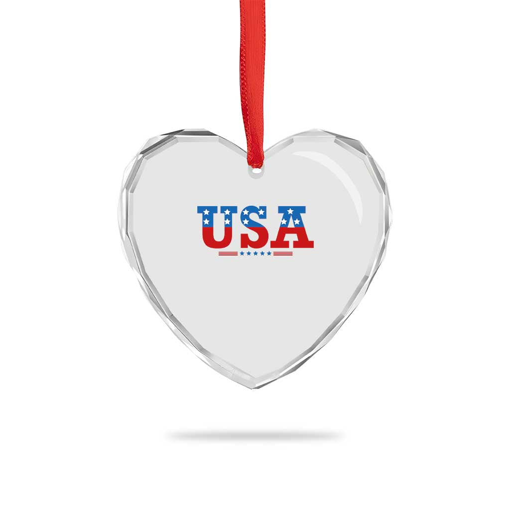USA Patriotic Heart Crystal Glass Ornament Red White Blue Stars - Wonder Print Shop