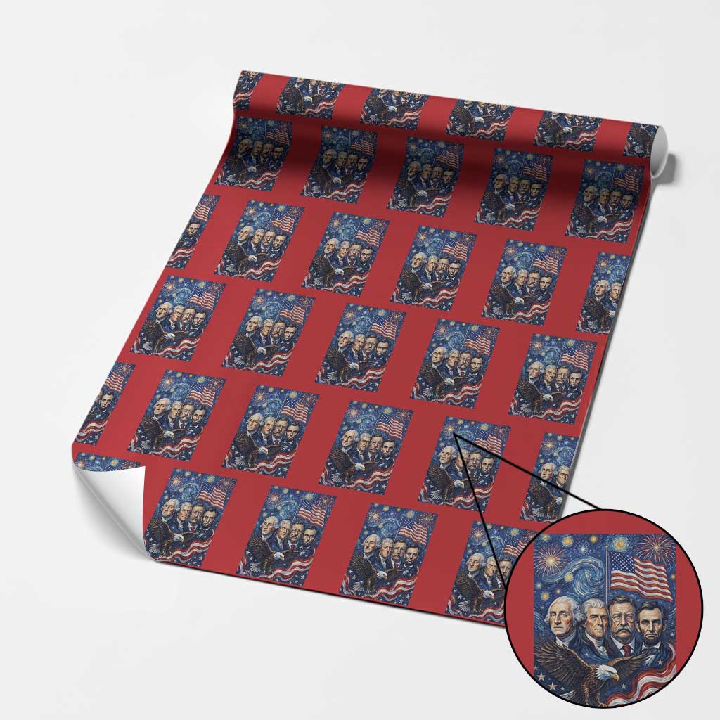USA Presidents Mount Rushmore Wrapping Paper Roll Starry Night Inspired Art