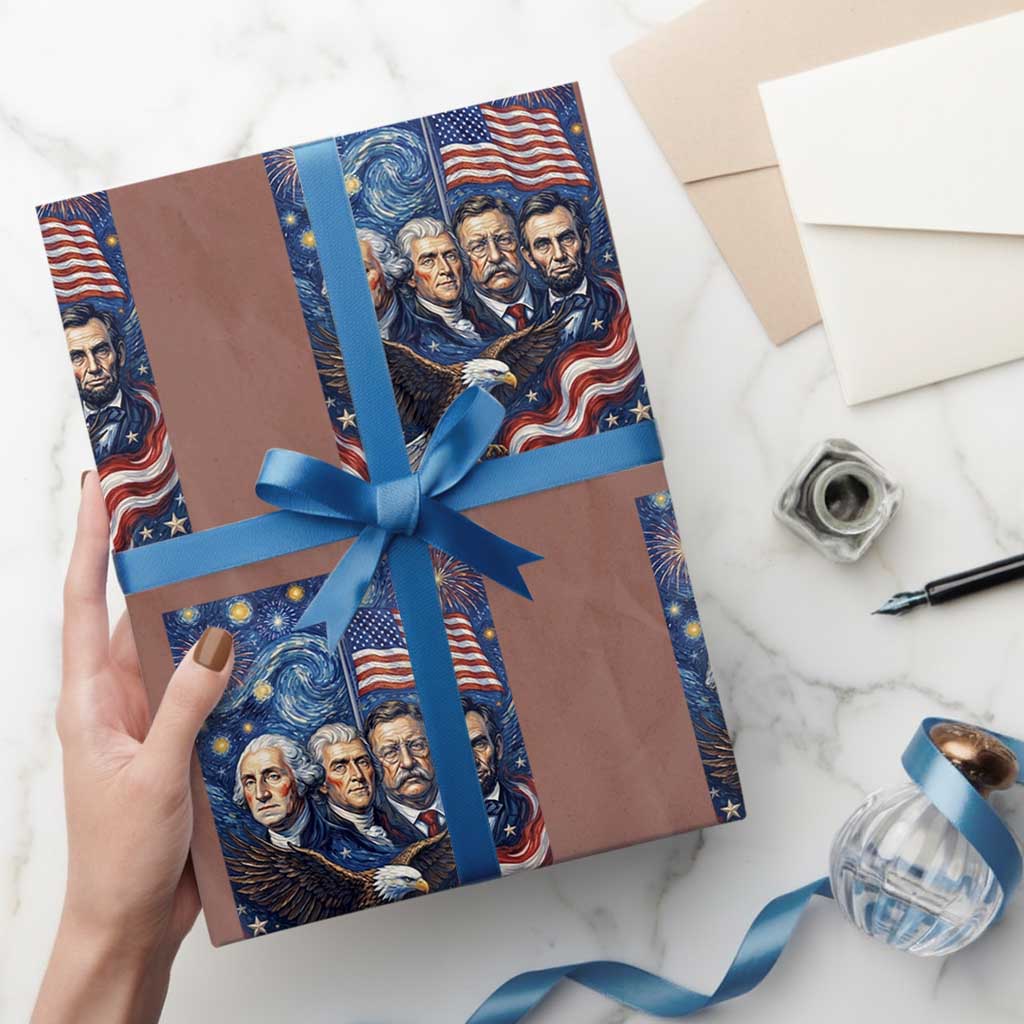 USA Presidents Mount Rushmore Wrapping Paper Roll Starry Night Inspired Art