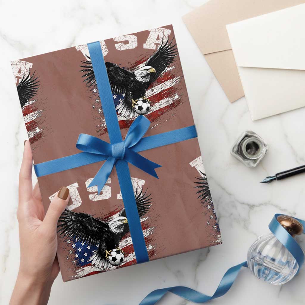 USA Soccer Bald Eagle American Flag Vintage Wrapping Paper Roll