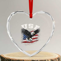 USA Soccer Bald Eagle American Flag Vintage Heart Crystal Glass Ornament