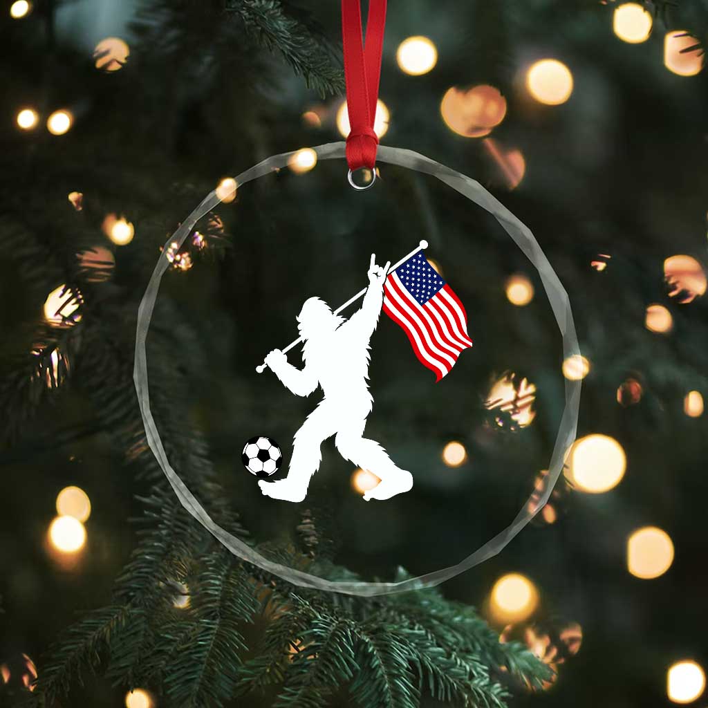 USA Soccer Bigfoot American Flag Fan Crystal Glass Ornament
