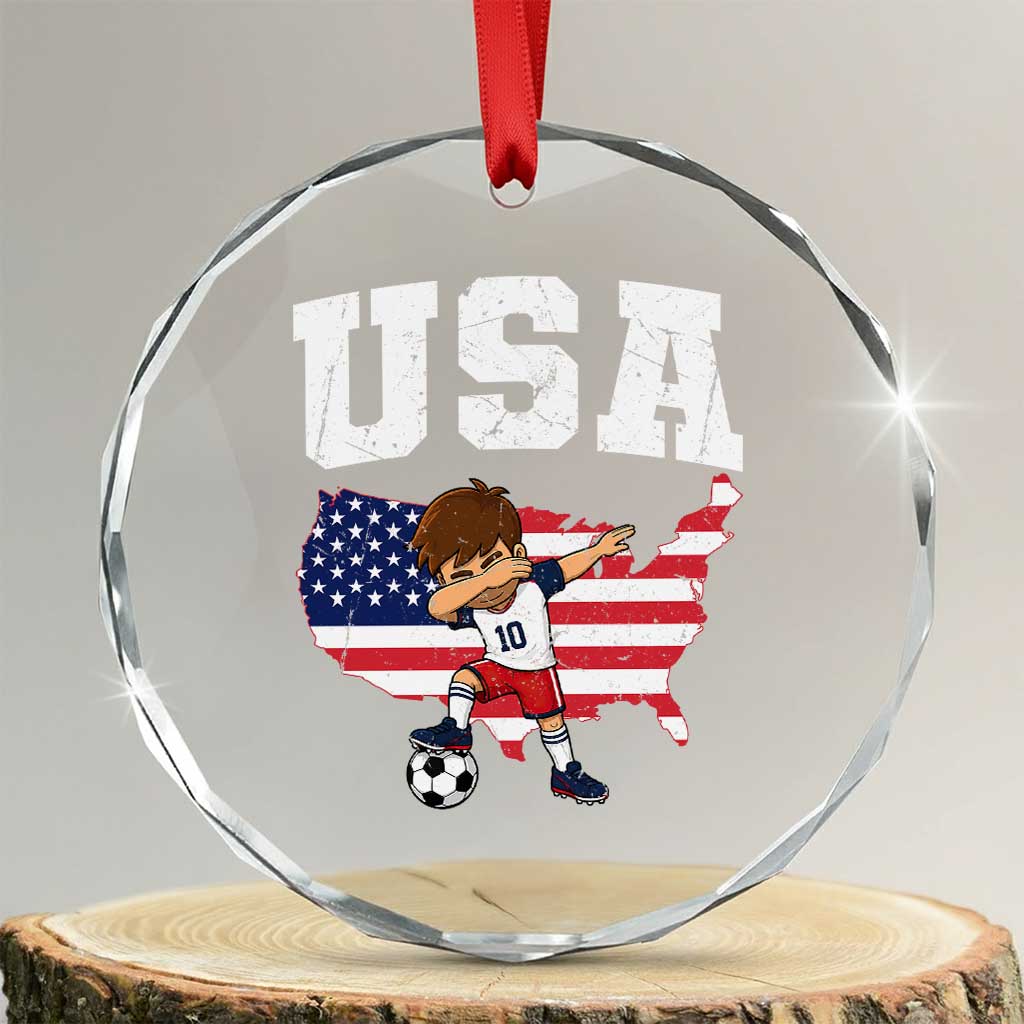 USA Soccer Dabbing Boy American Flag Fan Crystal Glass Ornament
