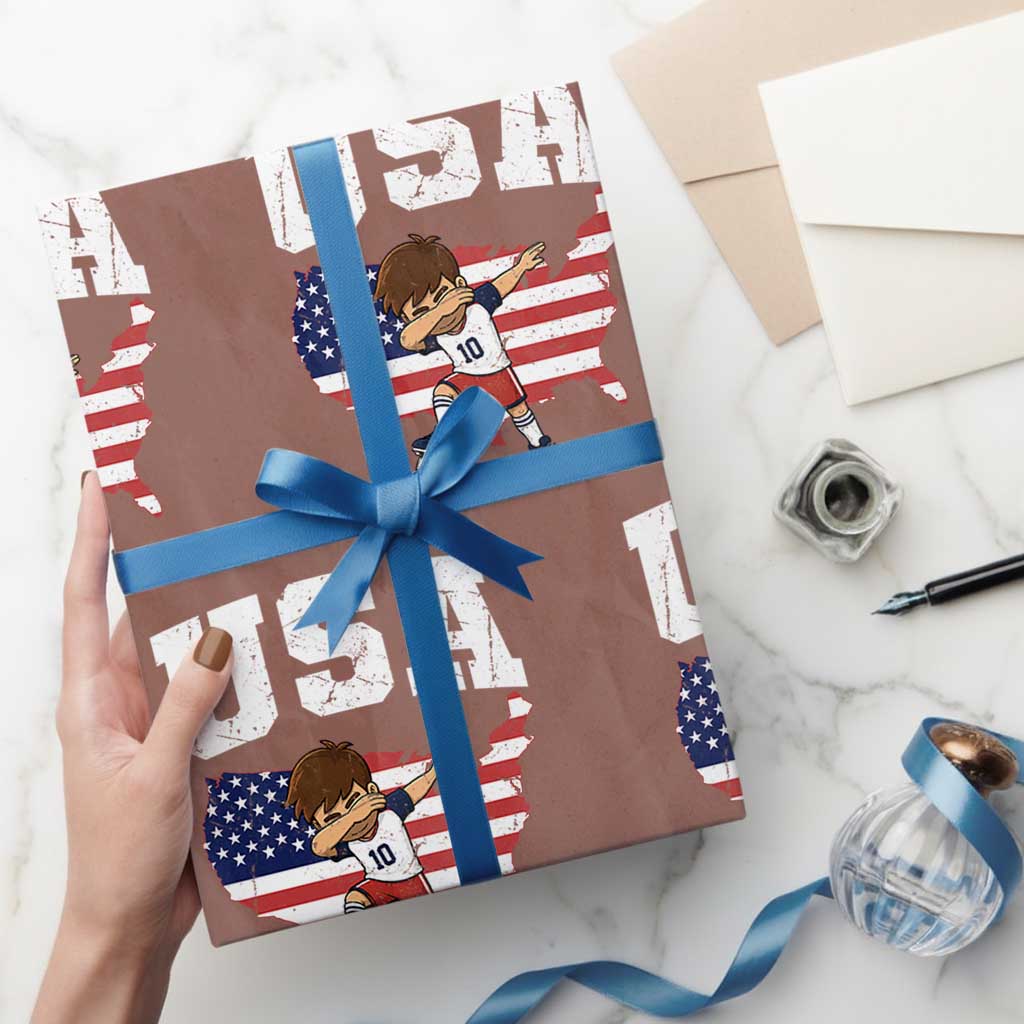USA Soccer Dabbing Boy American Flag Fan Wrapping Paper Roll