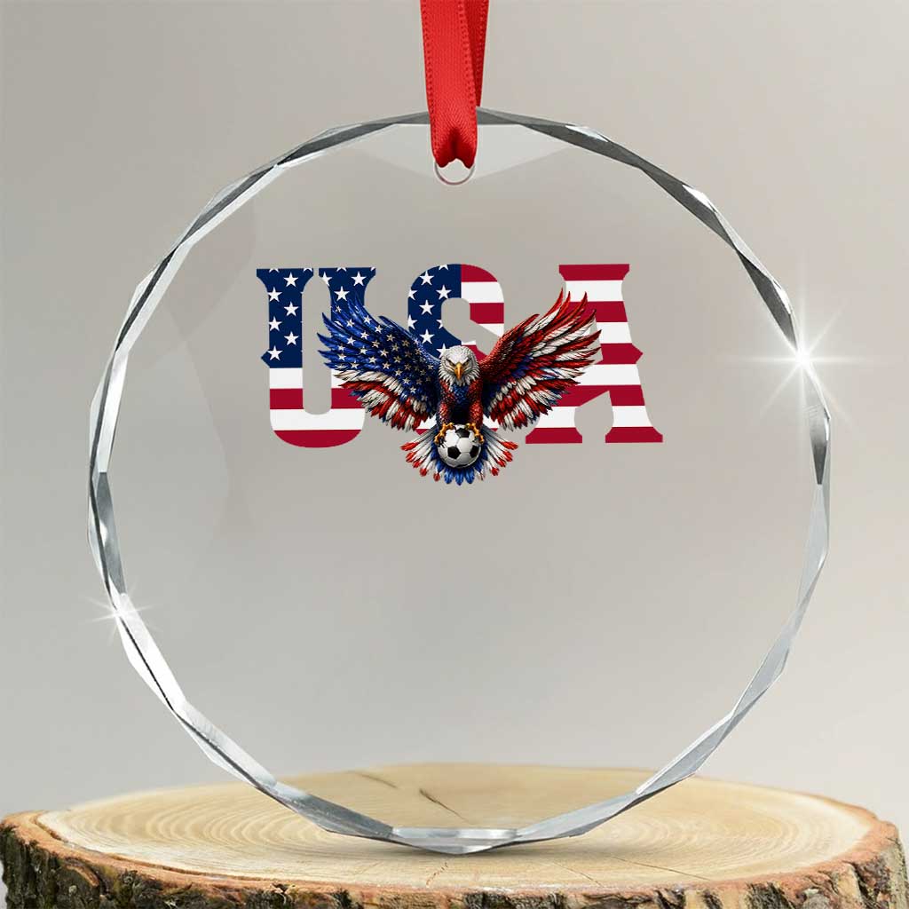 USA Soccer Eagle American Flag Fan Crystal Glass Ornament