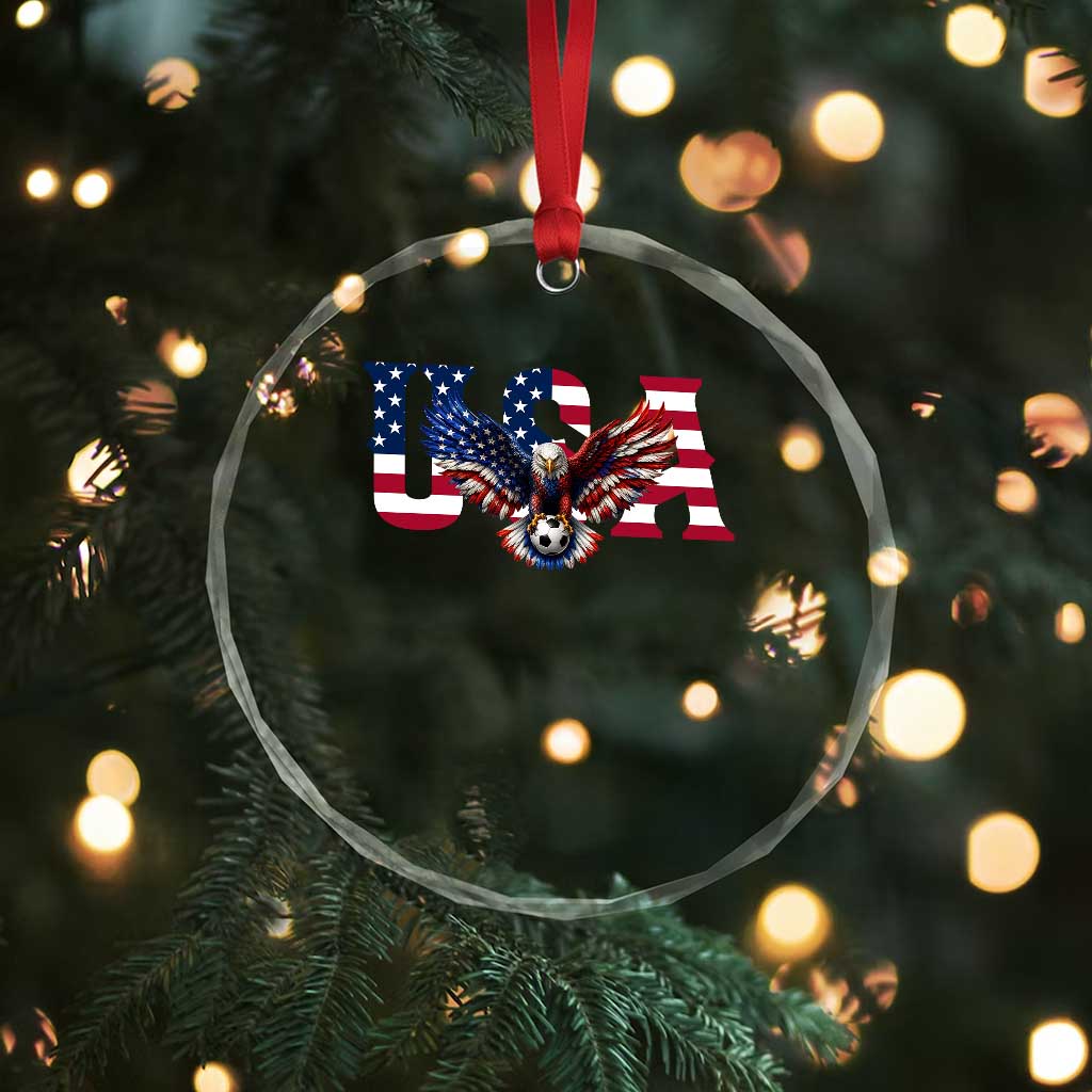 USA Soccer Eagle American Flag Fan Crystal Glass Ornament