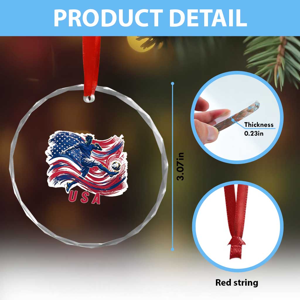USA Soccer Fan American Flag Crystal Glass Ornament