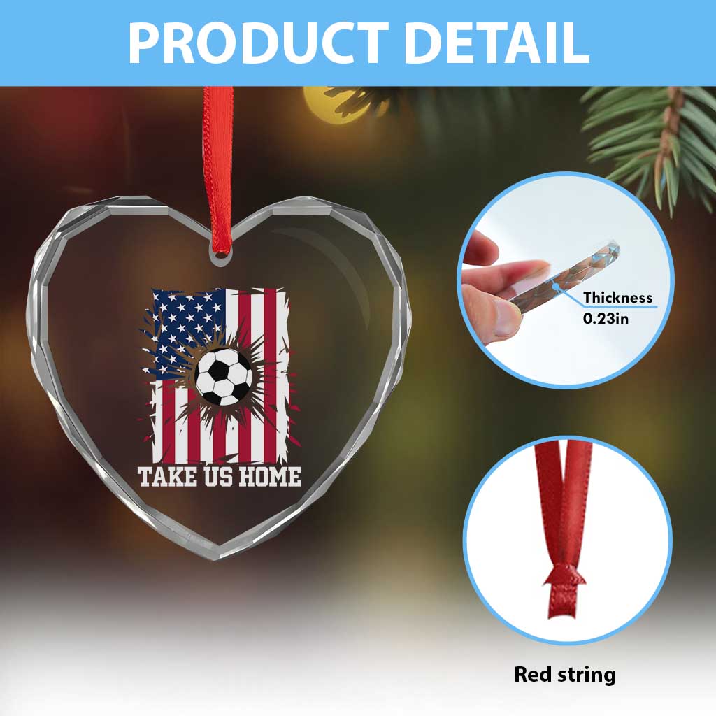 USA Soccer Game Day Heart Crystal Glass Ornament Take Us Home