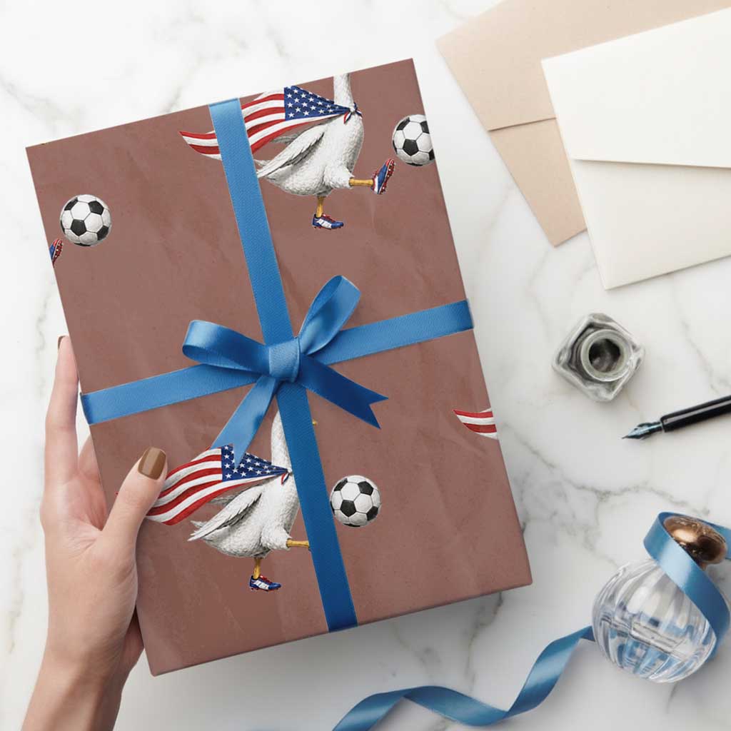USA Soccer Goose Wrapping Paper Roll American Flag Patriotic Football Fan Graphic