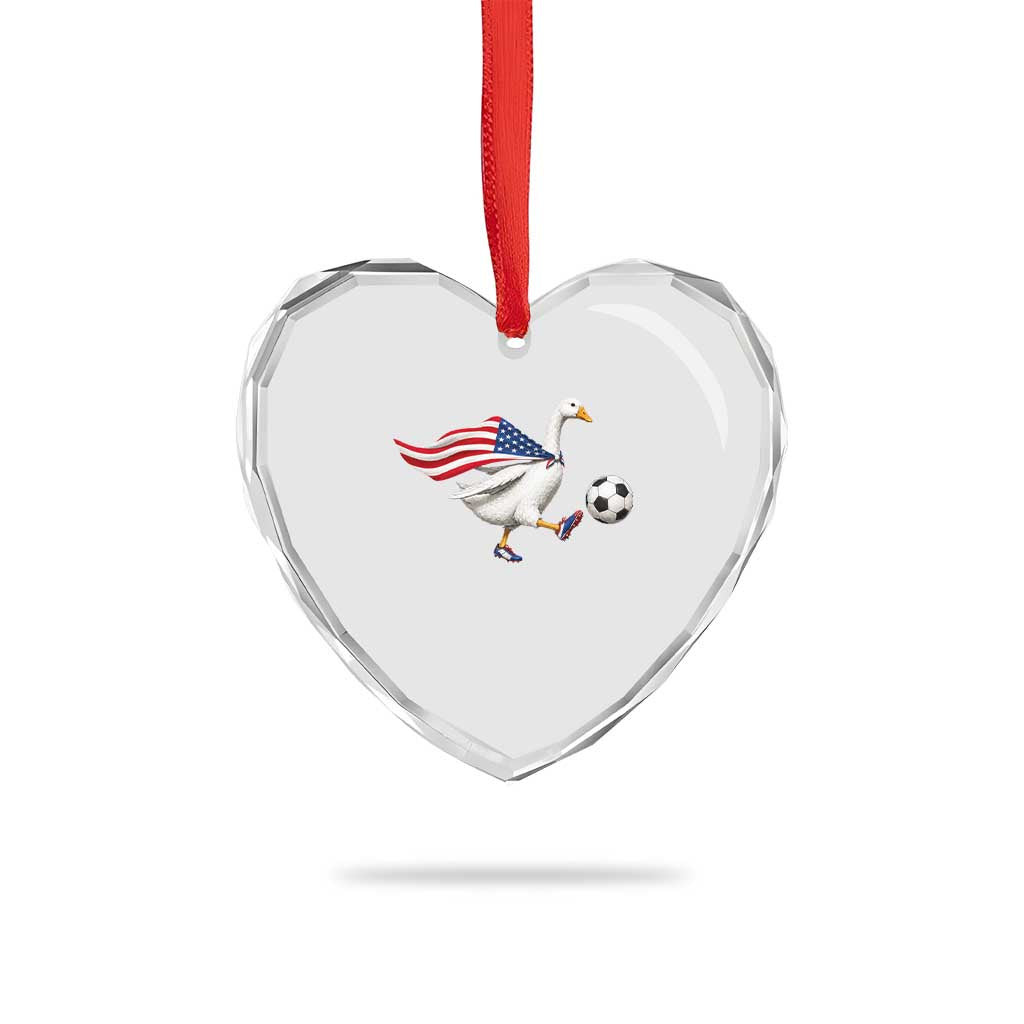 USA Soccer Goose Heart Crystal Glass Ornament American Flag Patriotic Football Fan Graphic