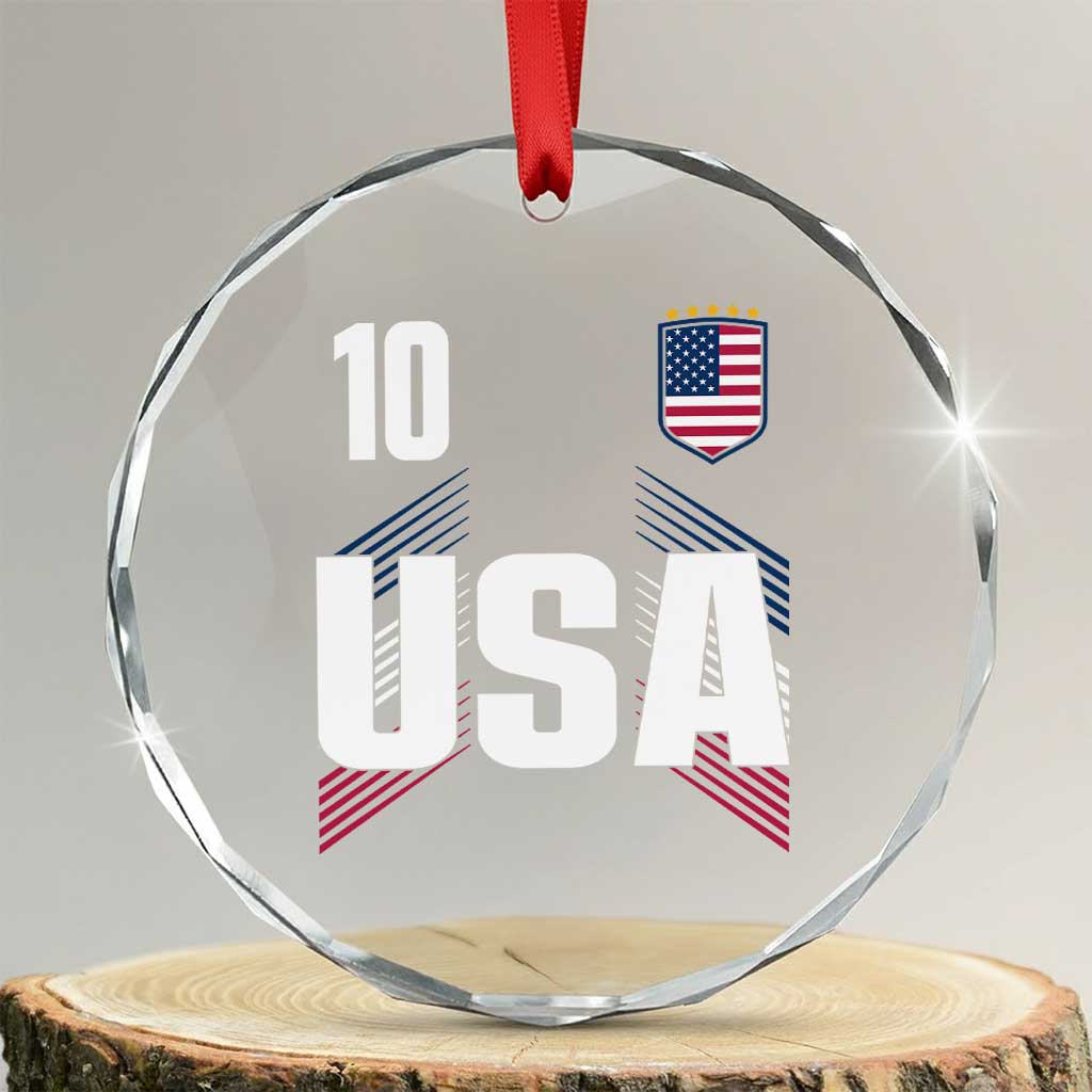 USA Soccer Sports Graphic Number 10 Jersey Style Crystal Glass Ornament Proud Fans Game Day Pride