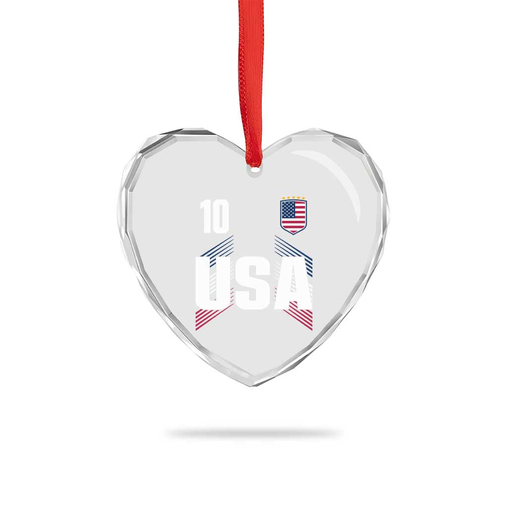 USA Soccer Sports Graphic Number 10 Jersey Style Heart Crystal Glass Ornament Proud Fans Game Day Pride