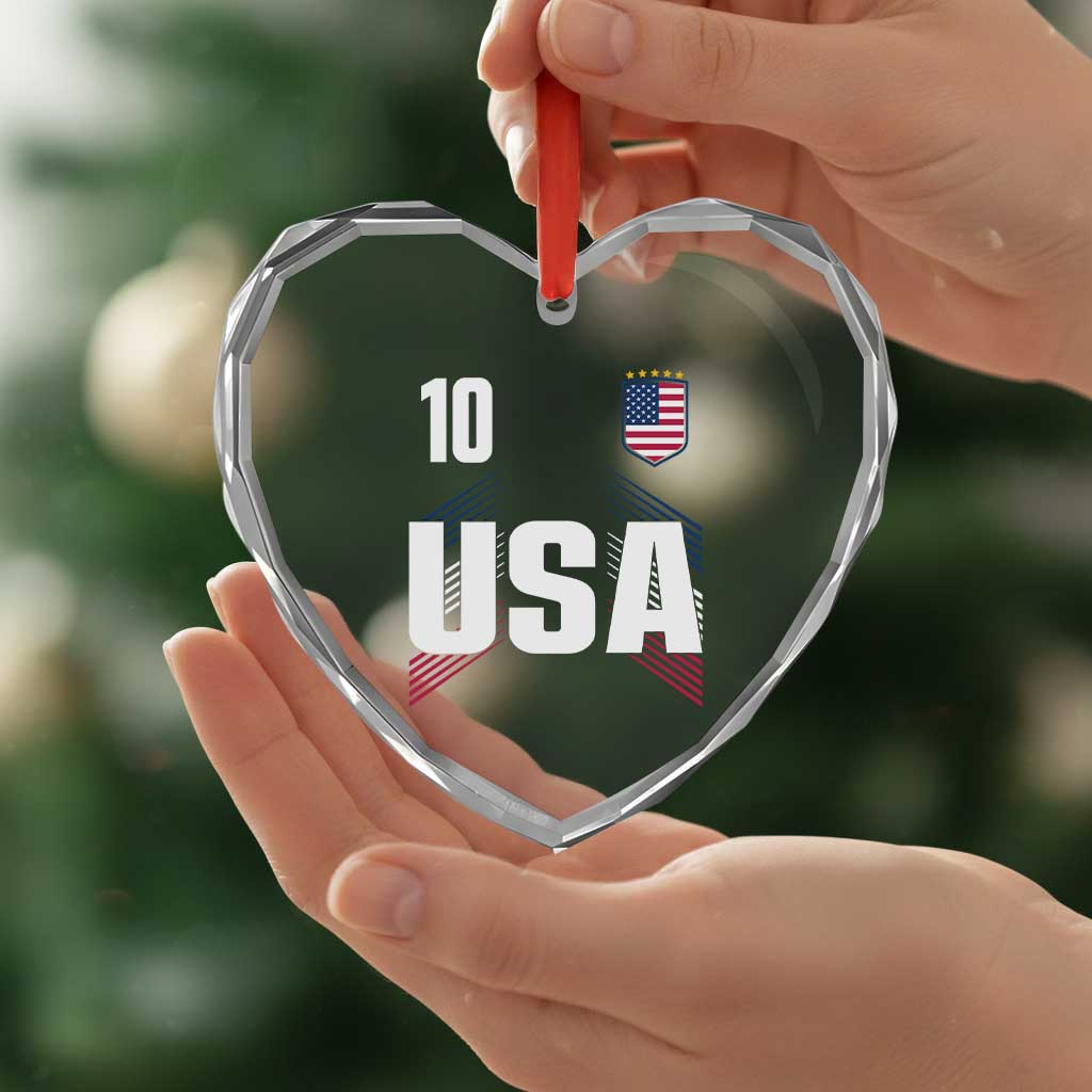USA Soccer Sports Graphic Number 10 Jersey Style Heart Crystal Glass Ornament Proud Fans Game Day Pride