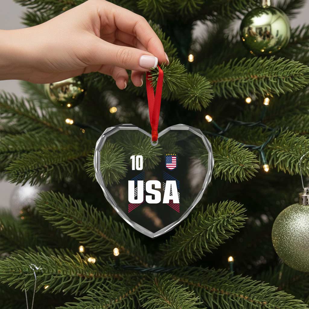 USA Soccer Sports Graphic Number 10 Jersey Style Heart Crystal Glass Ornament Proud Fans Game Day Pride