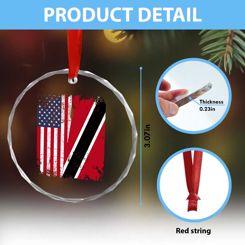 USA Trinidad and Tobago Crystal Glass Ornament Retro Vintage American Trini Pride Flag