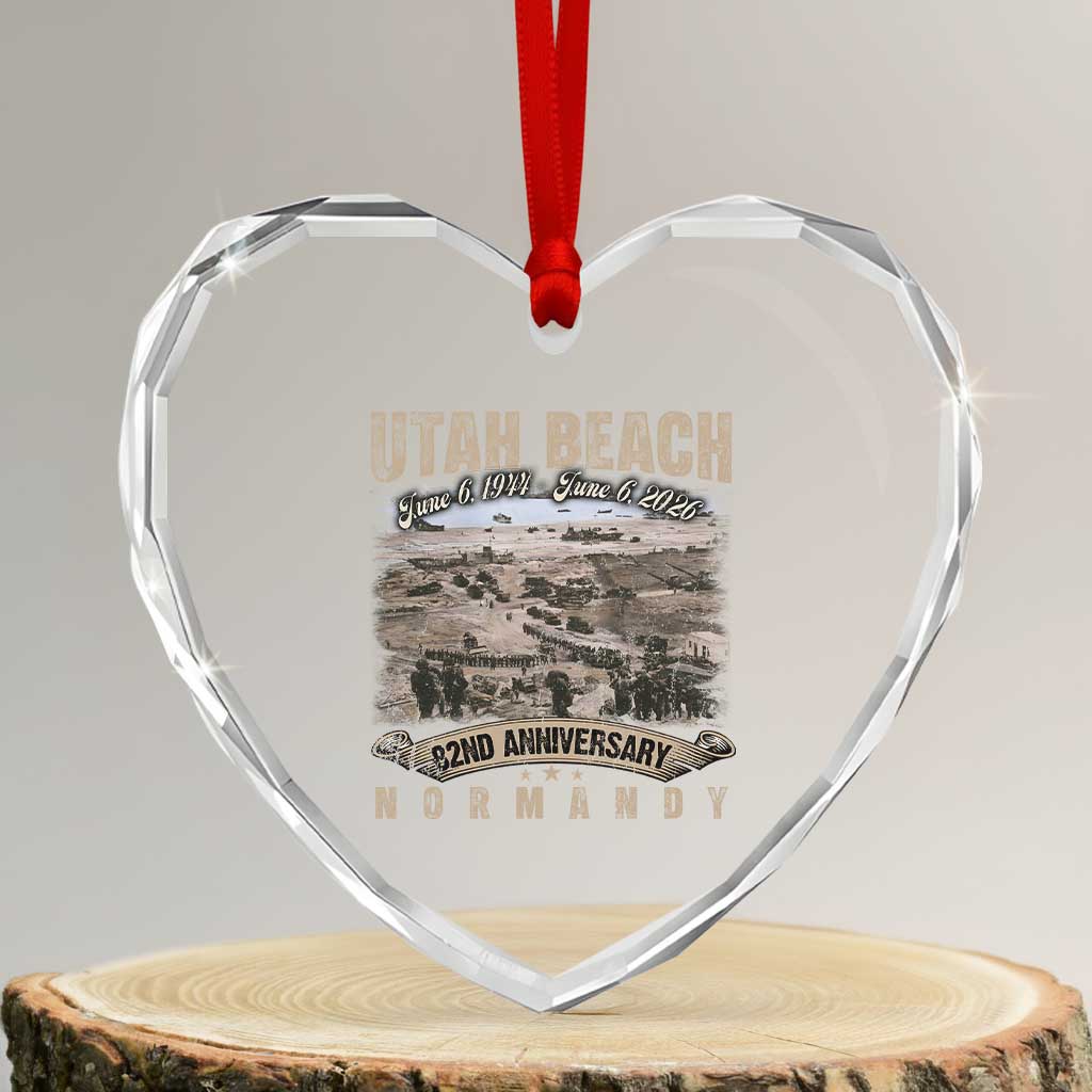 Utah Beach D Day Heart Crystal Glass Ornament 82nd Anniversary Honor History Normandy WWII
