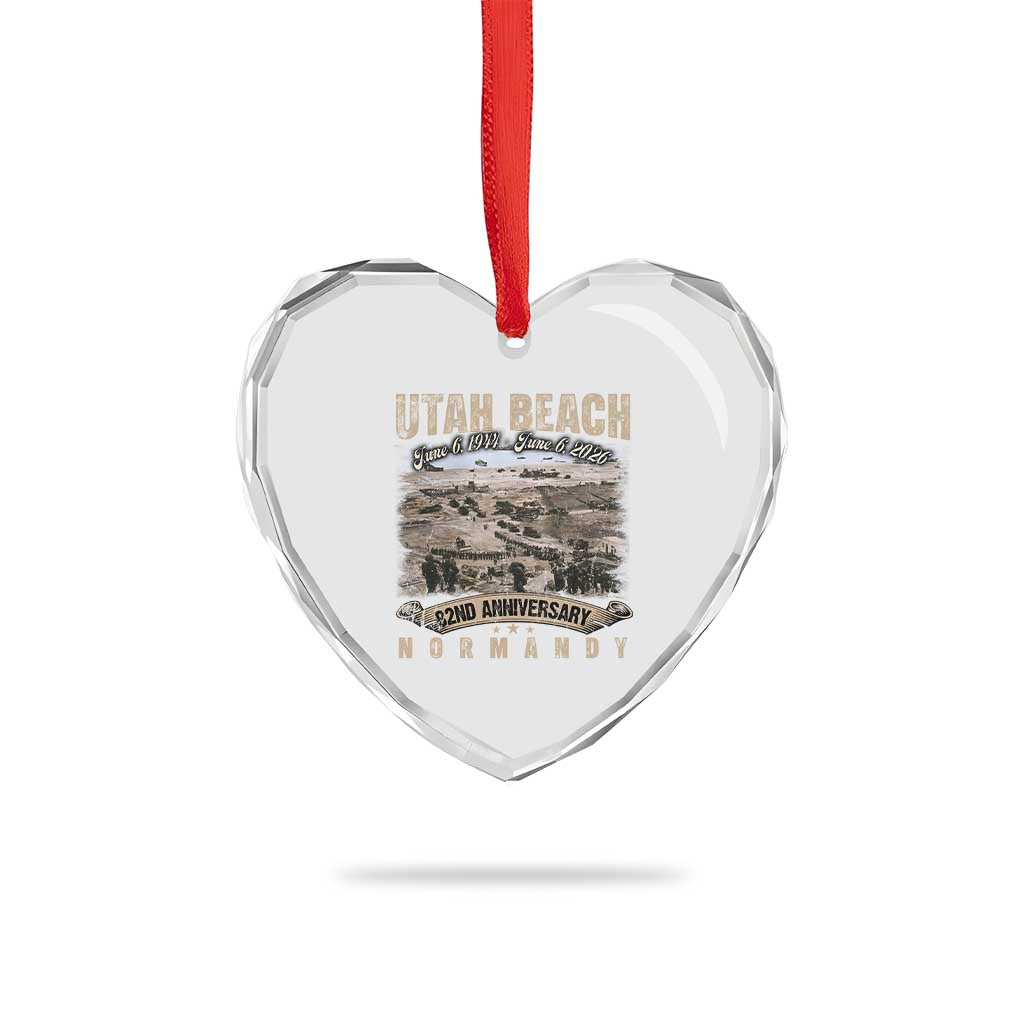 Utah Beach D Day Heart Crystal Glass Ornament 82nd Anniversary Honor History Normandy WWII