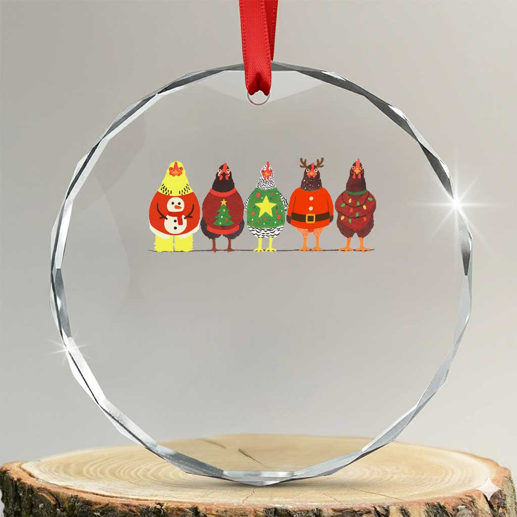 Сute Christmas Chickens Crystal Glass Ornament Funny Xmas Chickens Farm Animals Lover Gift - Wonder Print Shop