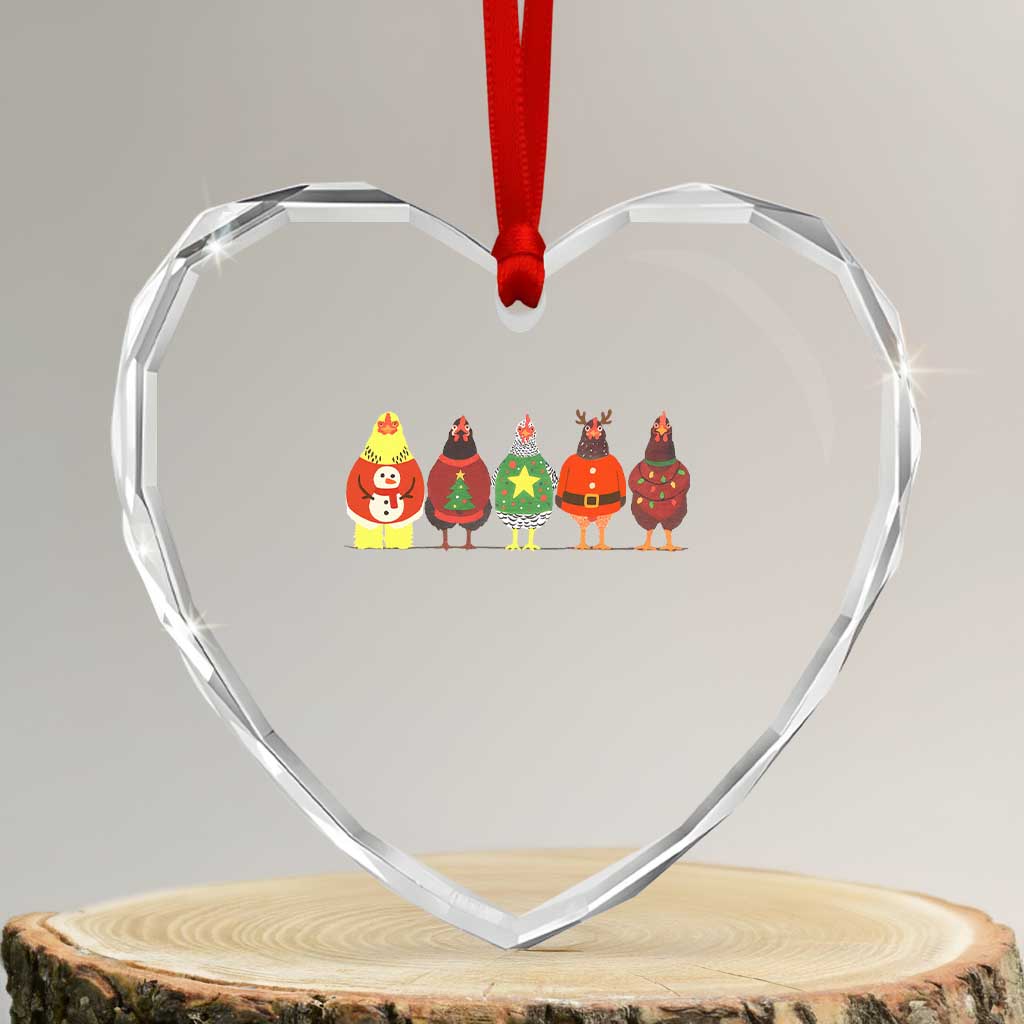 Сute Christmas Chickens Heart Crystal Glass Ornament Funny Xmas Chickens Farm Animals Lover Gift - Wonder Print Shop