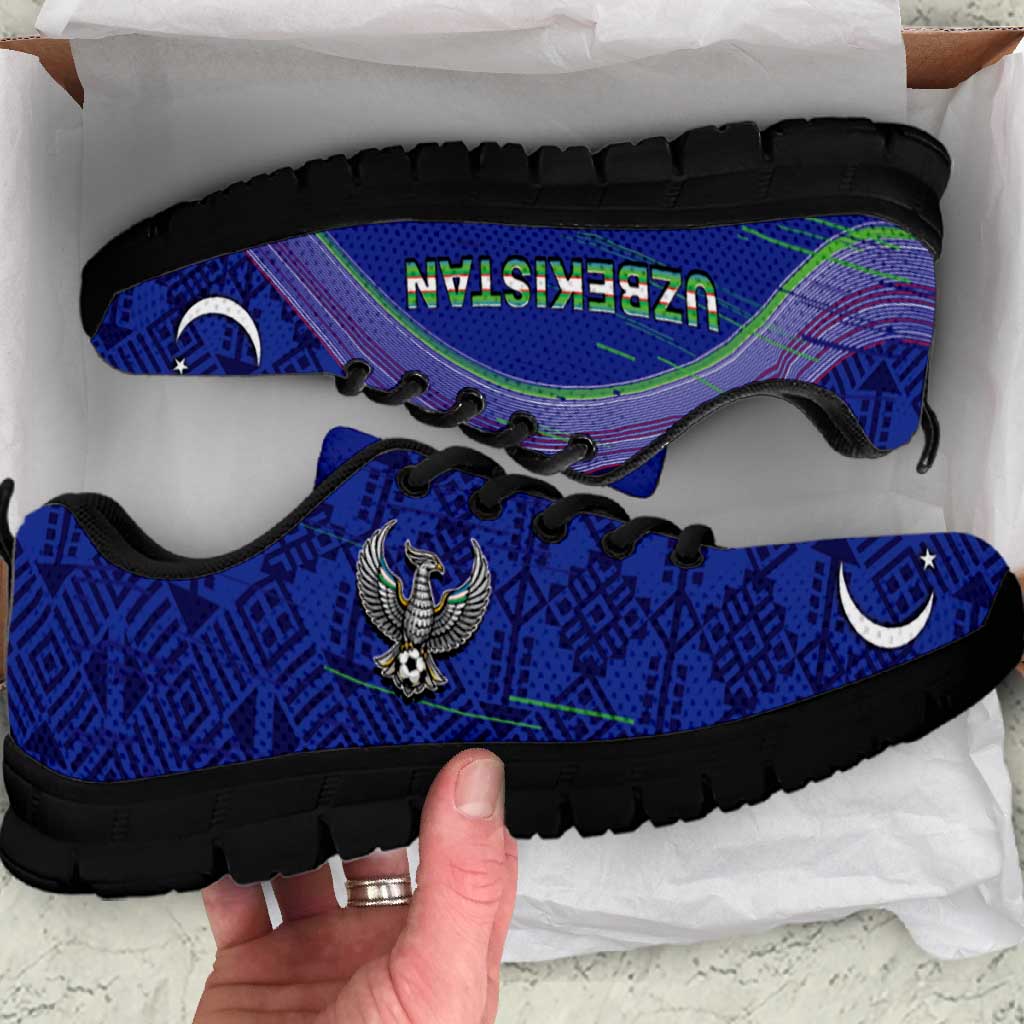 Uzbekistan Football Sneakers Modern Glitch Art Style Huma Bird