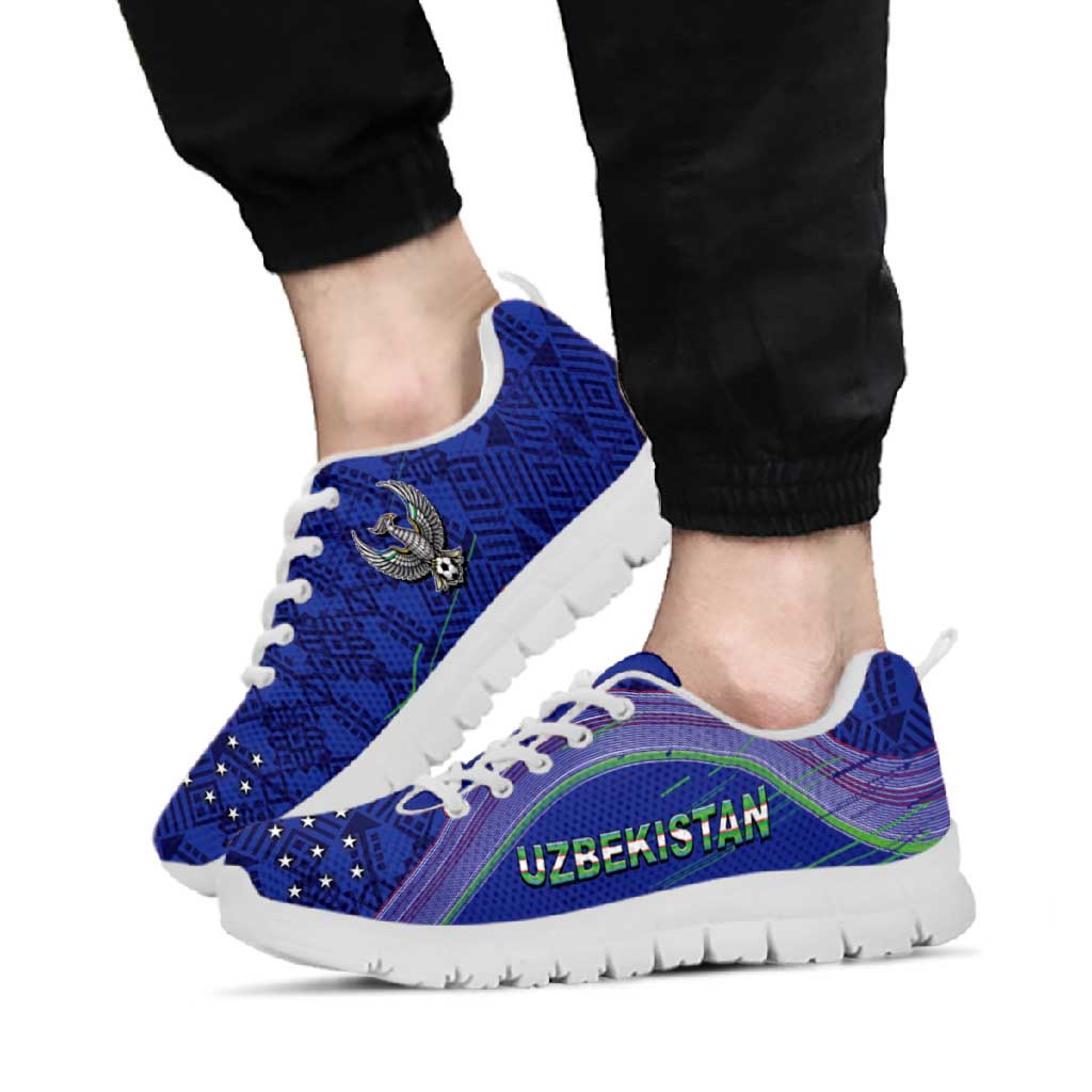 Uzbekistan Football Sneakers Modern Glitch Art Style Huma Bird