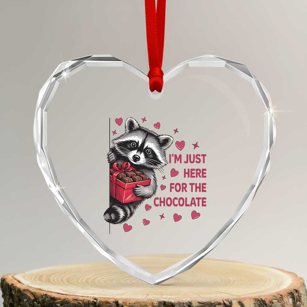 Valentine Racoon Trash Panda Heart Crystal Glass Ornament I'm Just Here For The Chocolate