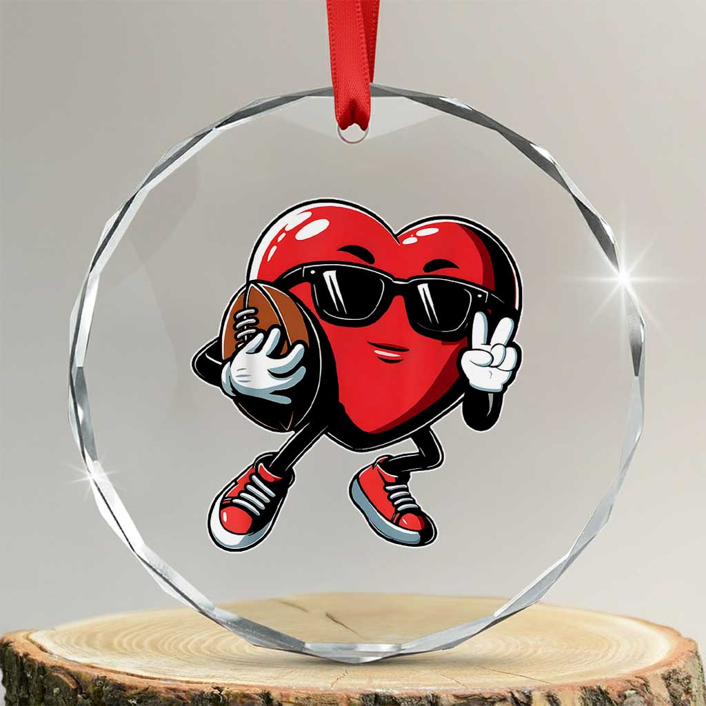 Valentines Day Heart Playing Football Crystal Glass Ornament Cute Gift for Sports Lovers - Wonder Print Shop