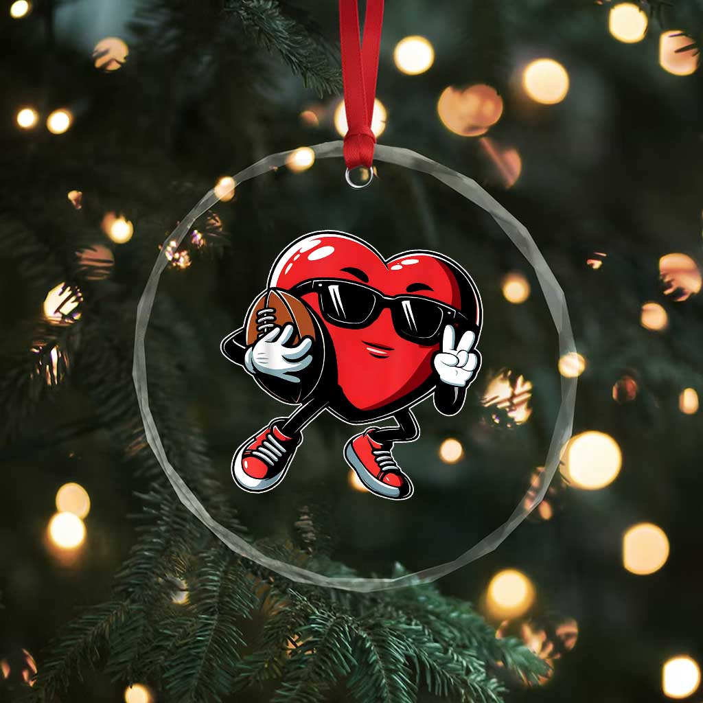 Valentines Day Heart Playing Football Crystal Glass Ornament Cute Gift for Sports Lovers - Wonder Print Shop