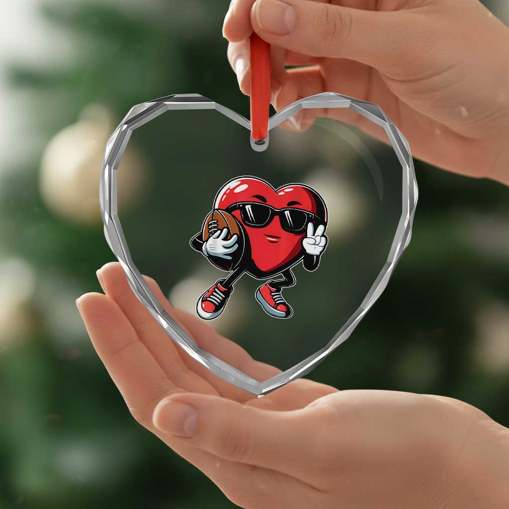Valentines Day Heart Playing Football Heart Crystal Glass Ornament Cute Gift for Sports Lovers - Wonder Print Shop