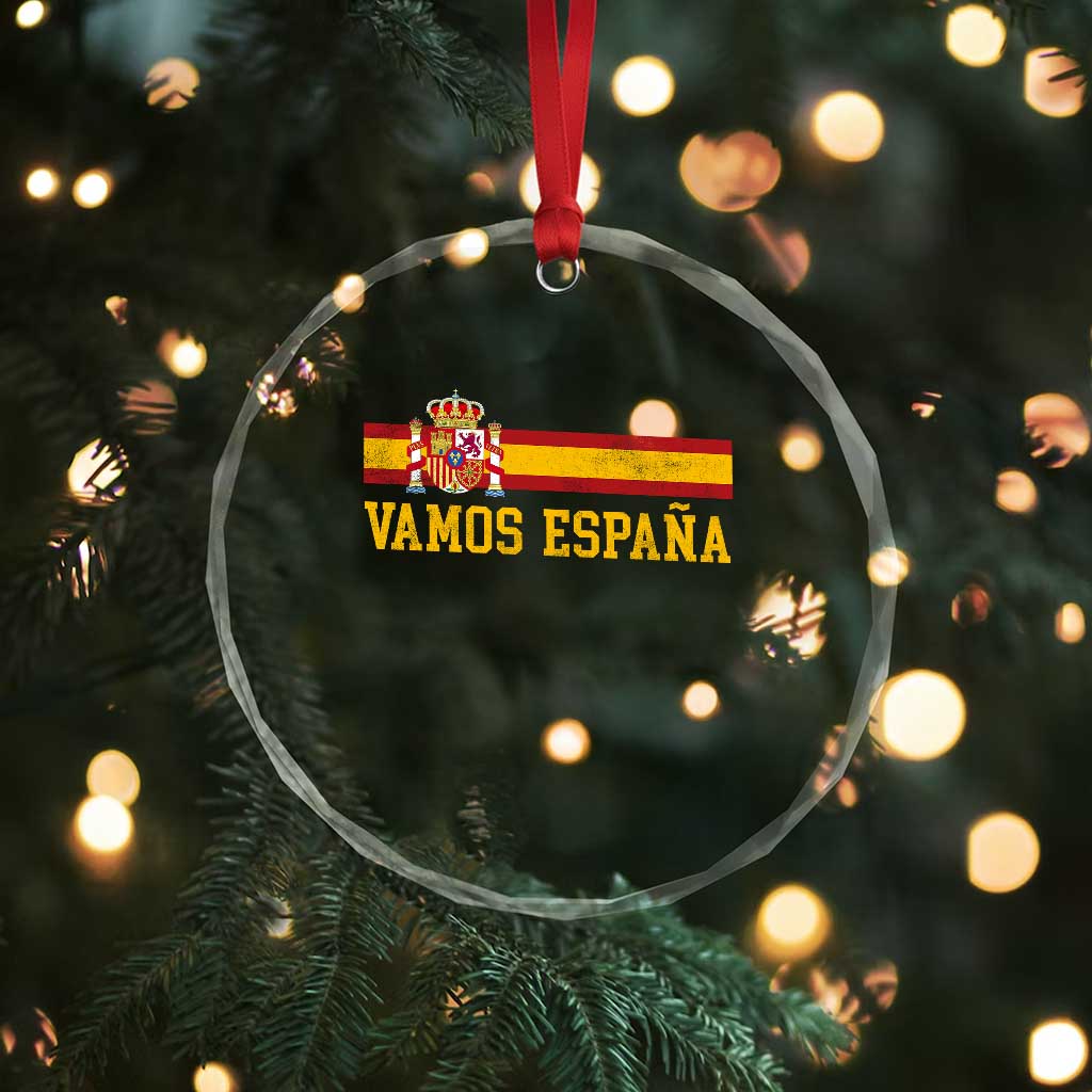 Vamos Espana Spainish Flag Vintage Spain Coat of Arms Crystal Glass Ornament
