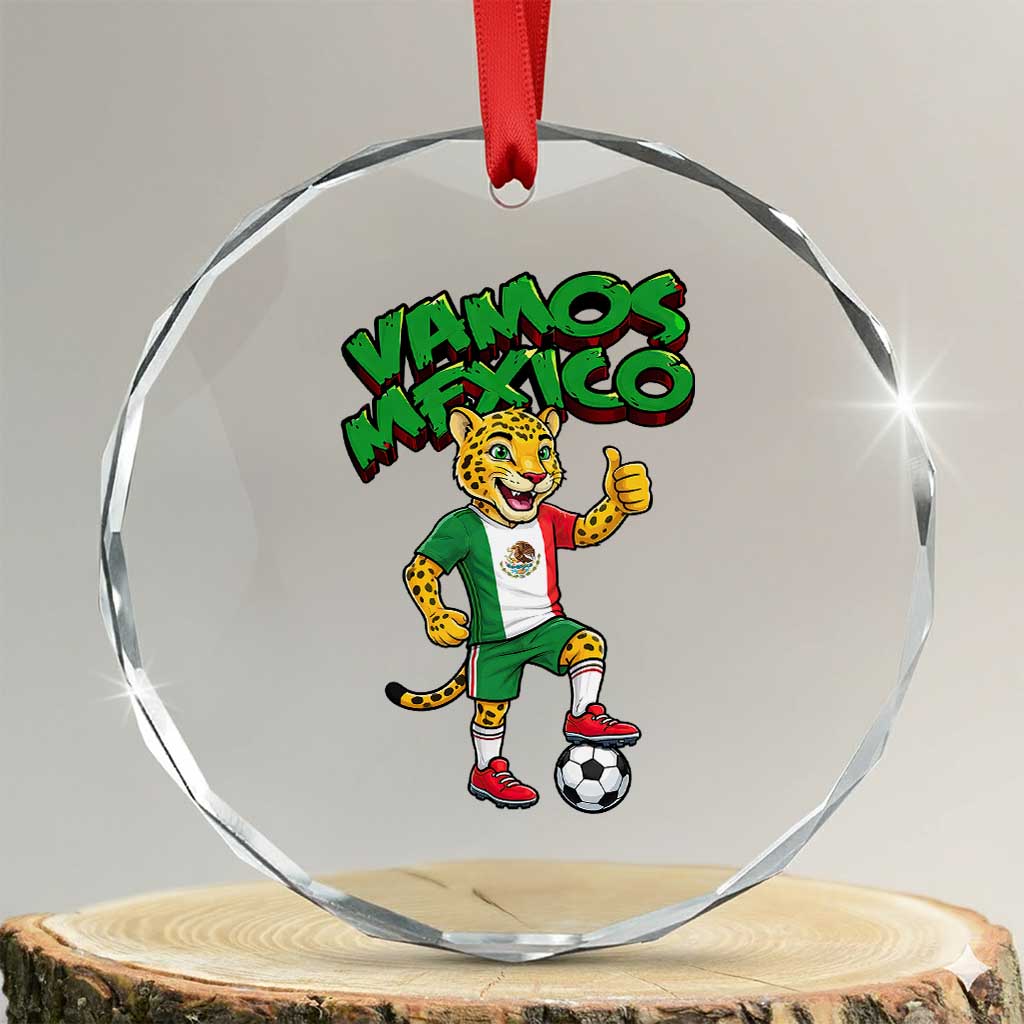 Vamos Mexico Fierce Leopard Crystal Glass Ornament Soccer 2026 Fan Gift