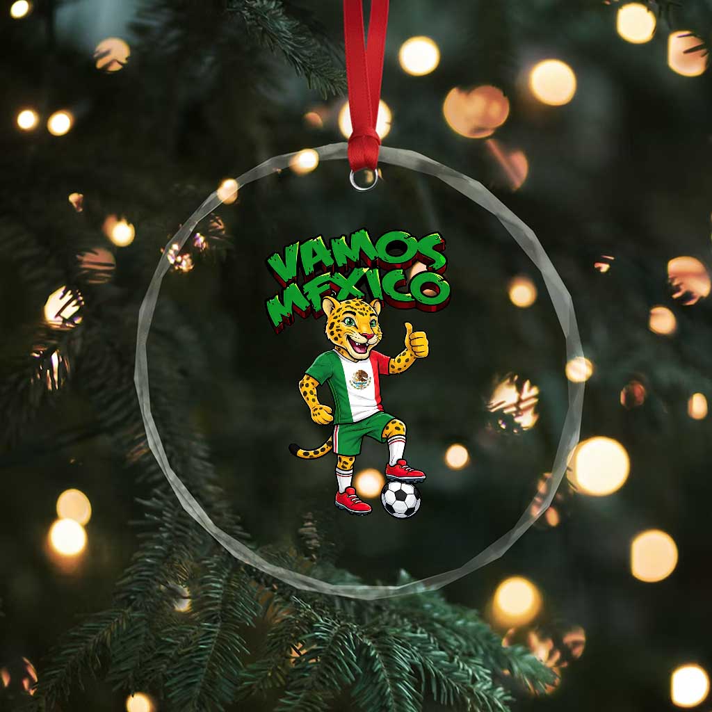 Vamos Mexico Fierce Leopard Crystal Glass Ornament Soccer 2026 Fan Gift