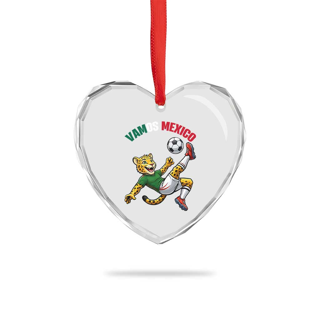Vamos Mexico Fierce Leopard Soccer 2026 Heart Crystal Glass Ornament Mexican Fan Gift