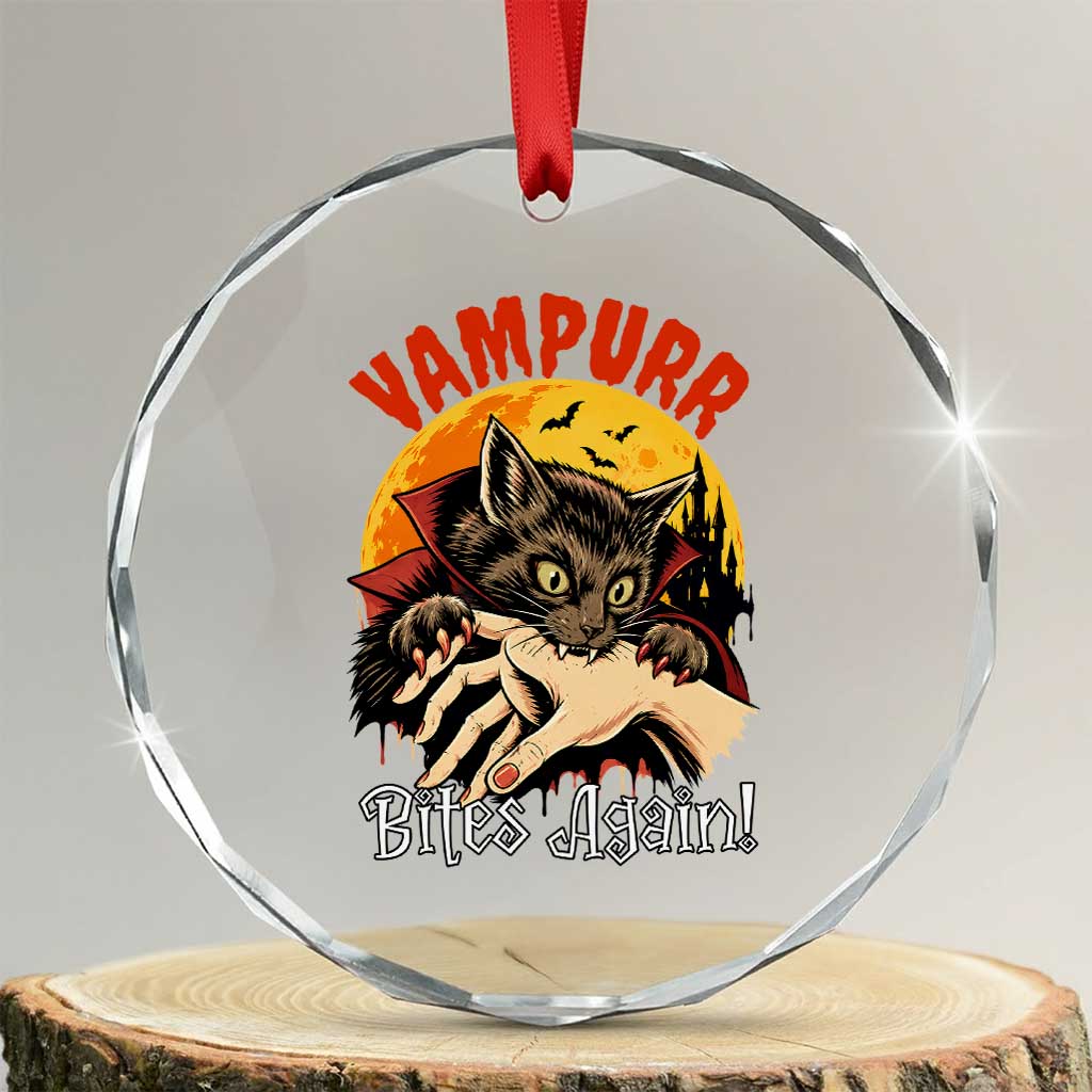 Vampurr Bites Again Crystal Glass Ornament Funny Vampire Cat Halloween Horror