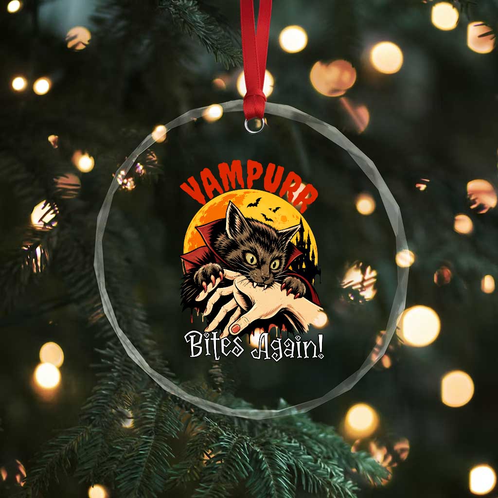 Vampurr Bites Again Crystal Glass Ornament Funny Vampire Cat Halloween Horror