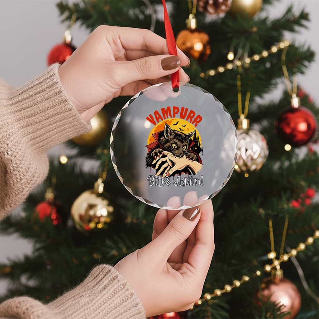 Vampurr Bites Again Crystal Glass Ornament Funny Vampire Cat Halloween Horror