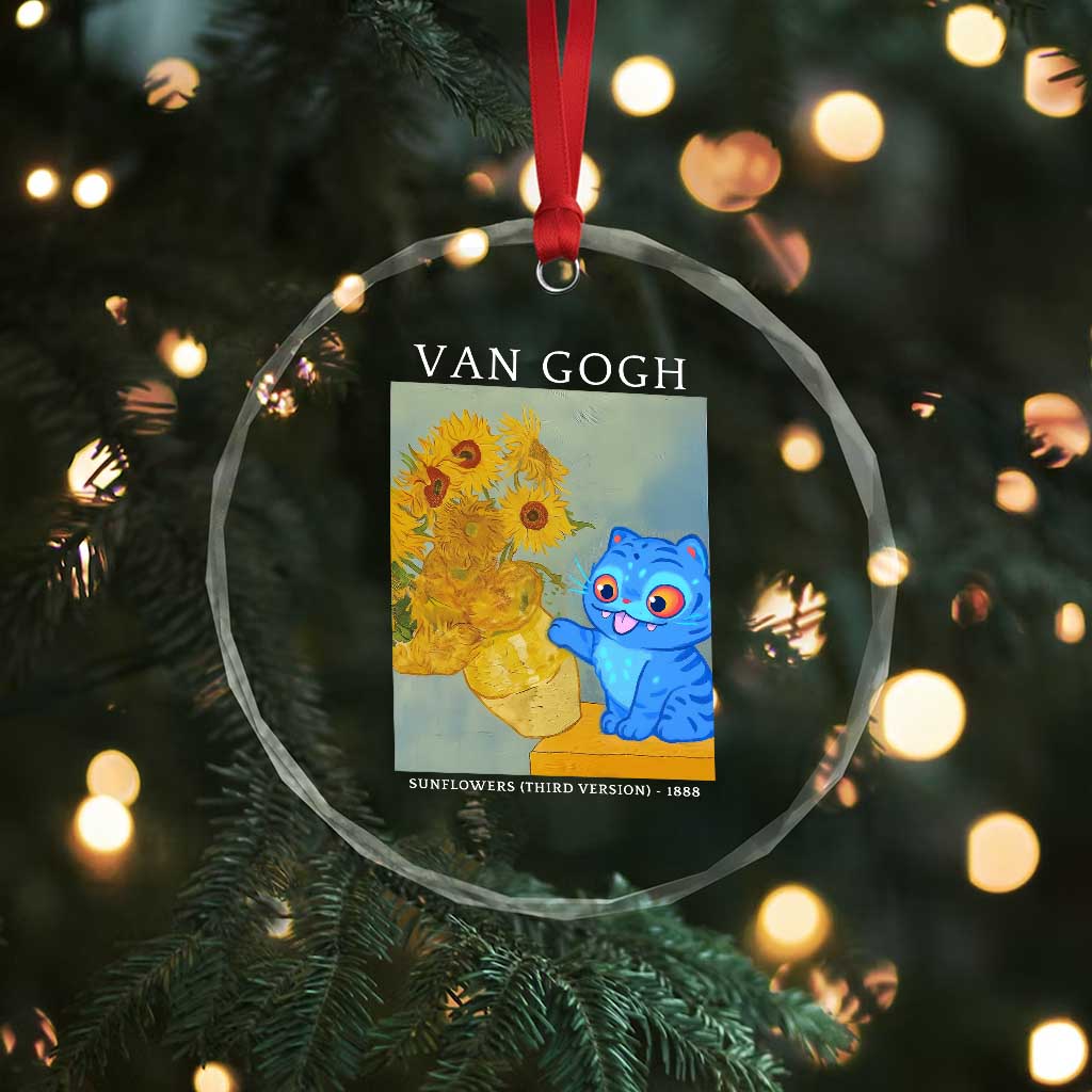 Van Gogh Kpop Fan Crystal Glass Ornament Blue Tiger Vintage Art Sunflower Cat