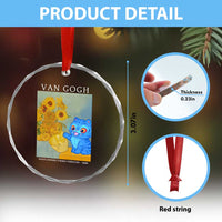 Van Gogh Kpop Fan Crystal Glass Ornament Blue Tiger Vintage Art Sunflower Cat