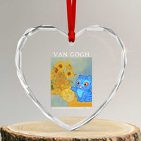 Van Gogh Kpop Fan Heart Crystal Glass Ornament Blue Tiger Vintage Art Sunflower Cat
