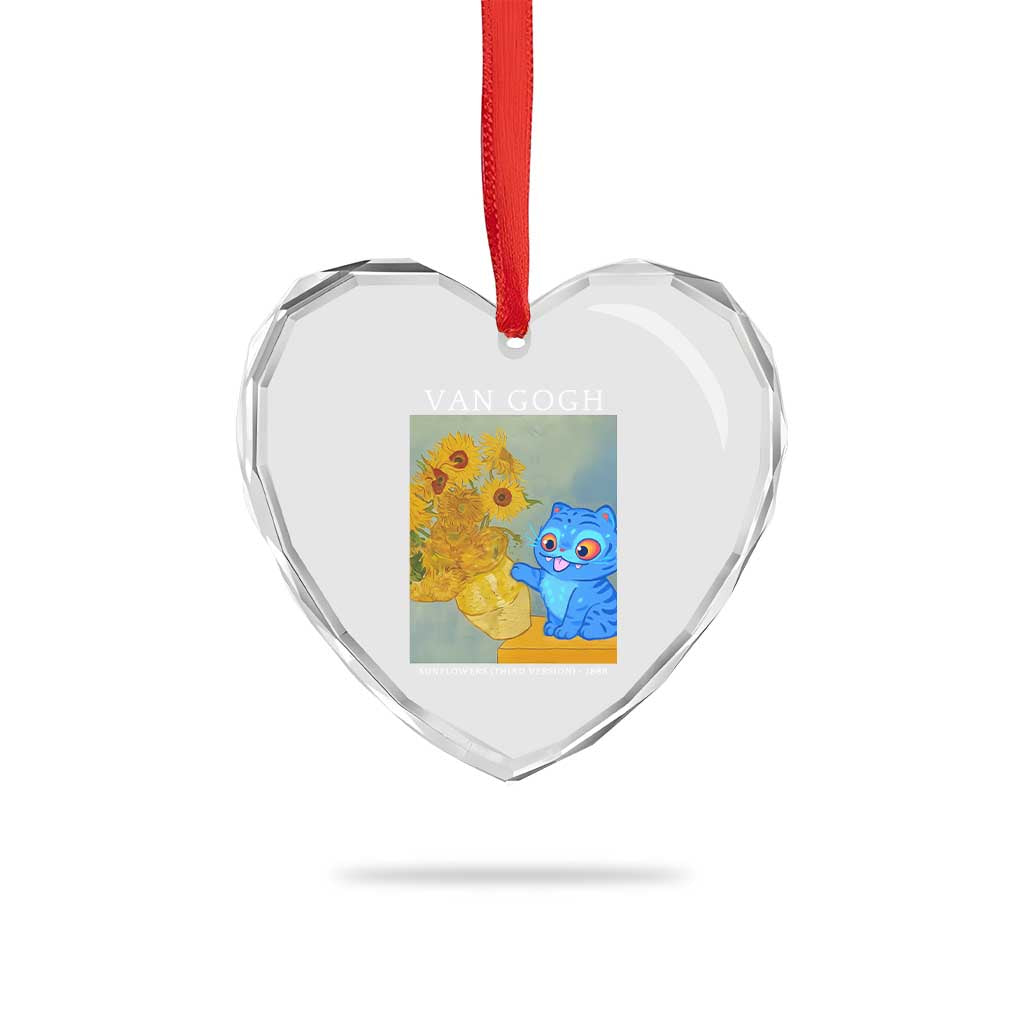 Van Gogh Kpop Fan Heart Crystal Glass Ornament Blue Tiger Vintage Art Sunflower Cat