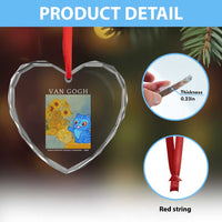 Van Gogh Kpop Fan Heart Crystal Glass Ornament Blue Tiger Vintage Art Sunflower Cat