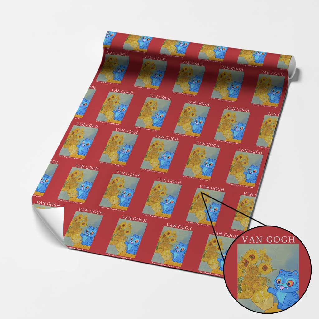 Van Gogh Kpop Fan Wrapping Paper Roll Blue Tiger Vintage Art Sunflower Cat