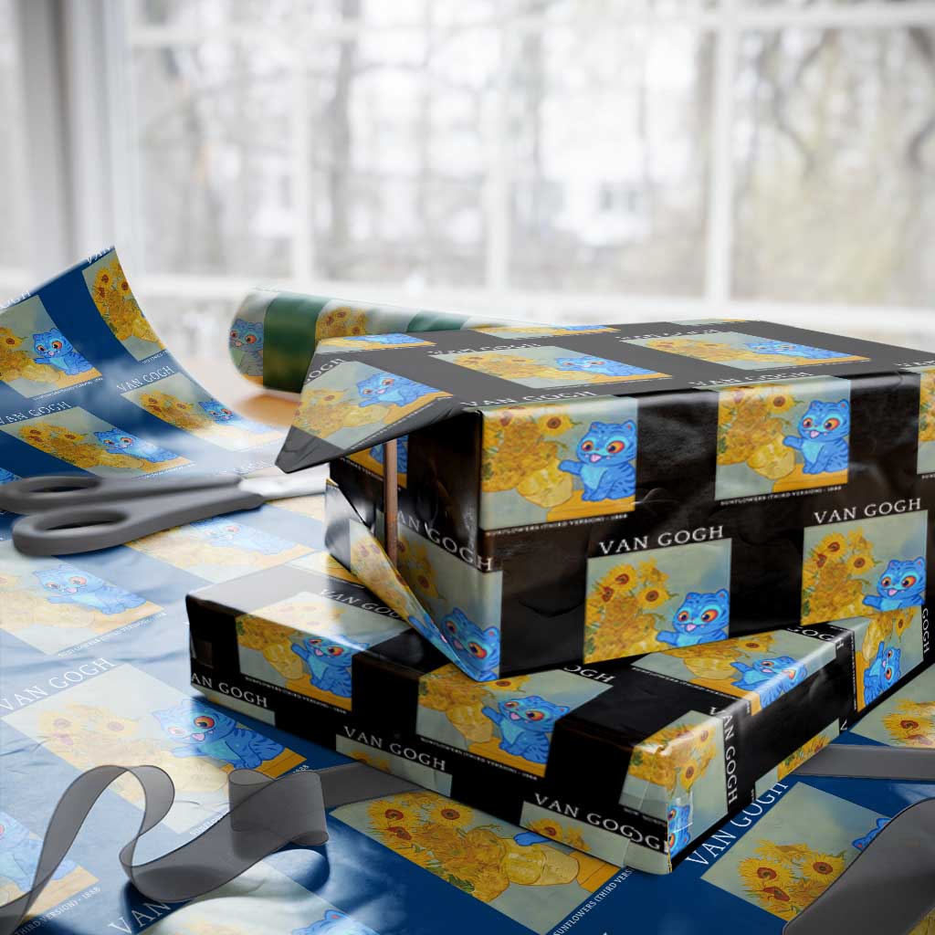 Van Gogh Kpop Fan Wrapping Paper Roll Blue Tiger Vintage Art Sunflower Cat